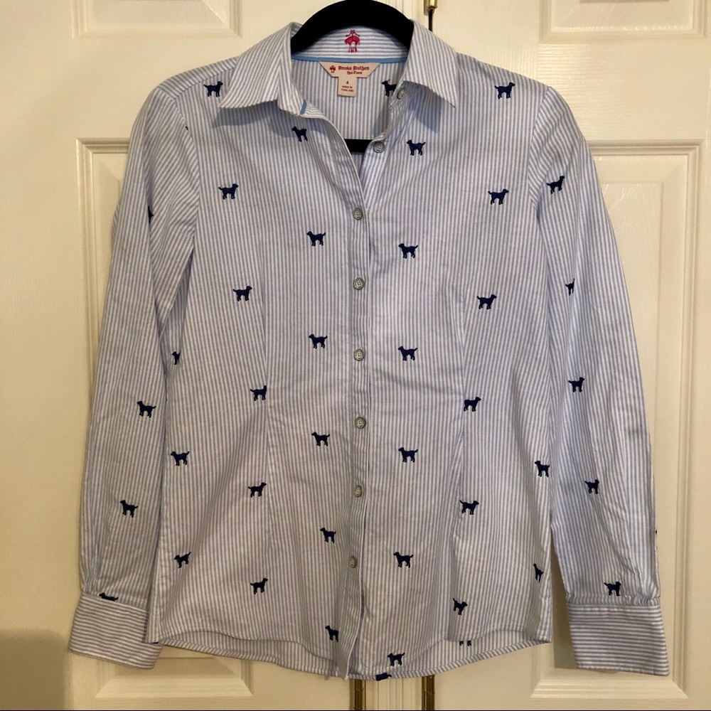 Brooks Brothers Blue Striped Oxford Shirt w/ Dogs